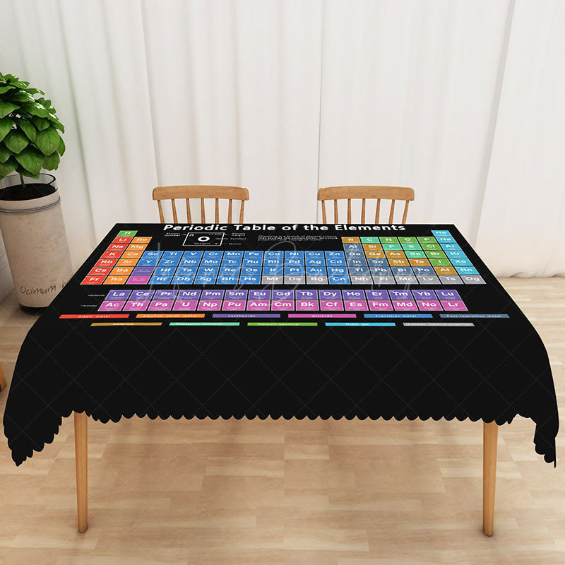 Lofaris Periodic Table of Elements Tablecloth on Black for Science Themed Party Classroom or Chemistry Student
