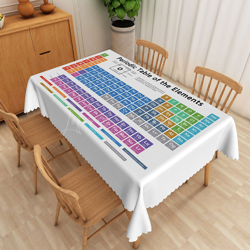 Lofaris Periodic Table of Elements Tablecloth on White for Science Classroom Decor or Chemistry Themed Party