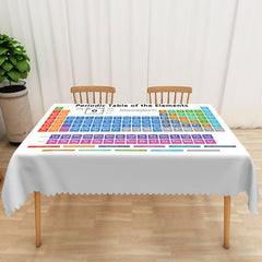 Lofaris Periodic Table of Elements Tablecloth on White for Science Classroom Decor or Chemistry Themed Party