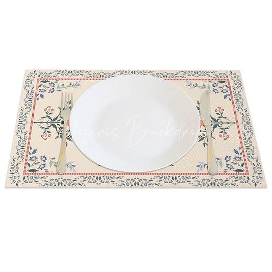 Lofaris Persian Floral Set of 4 Placemats Beige with Red Blue Flowers Vintage Oriental Table Mats Decor