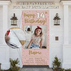 Lofaris Personalized 14th Birthday Door Cover Pink and Gold Photo Custom Name Banner