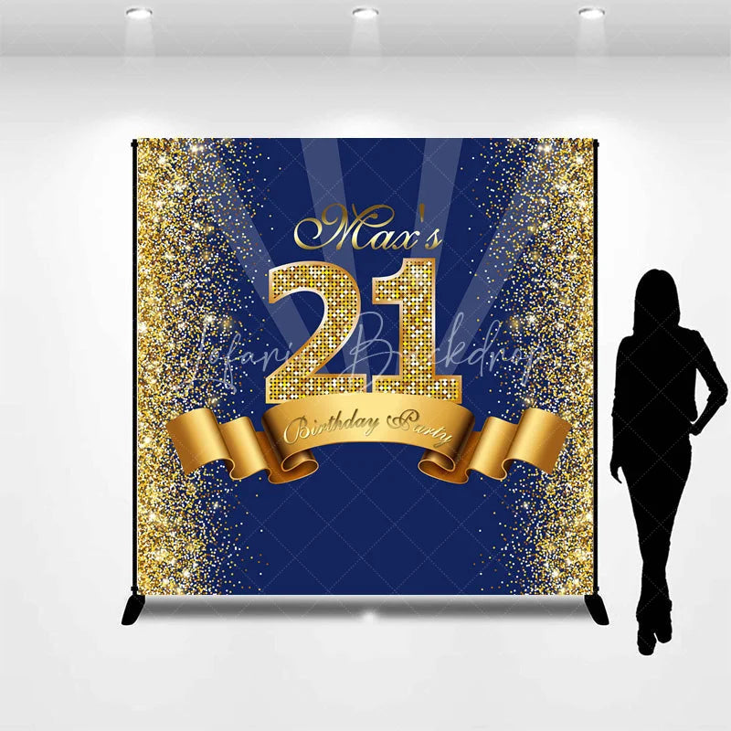 Lofaris Personalized 21st Birthday Backdrop Gold Glitter Number 21 on Navy Blue Background Custom Name Milestone Party Decor