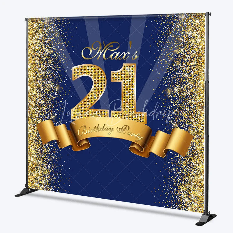 Lofaris Personalized 21st Birthday Backdrop Gold Glitter Number 21 on Navy Blue Background Custom Name Milestone Party Decor