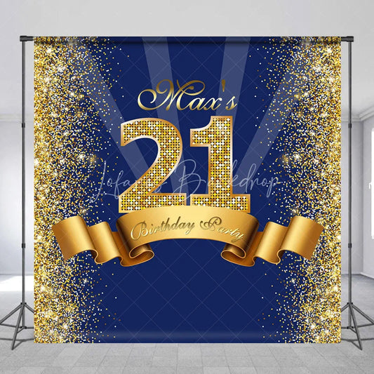 Lofaris Personalized 21st Birthday Backdrop Gold Glitter Number 21 on Navy Blue Background Custom Name Milestone Party Decor