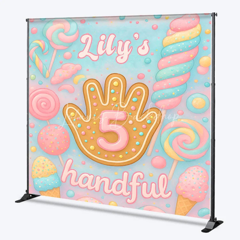 Lofaris Personalized 5 Handful Candy Birthday Backdrop Custom Name Pastel Lollipop Party Banner