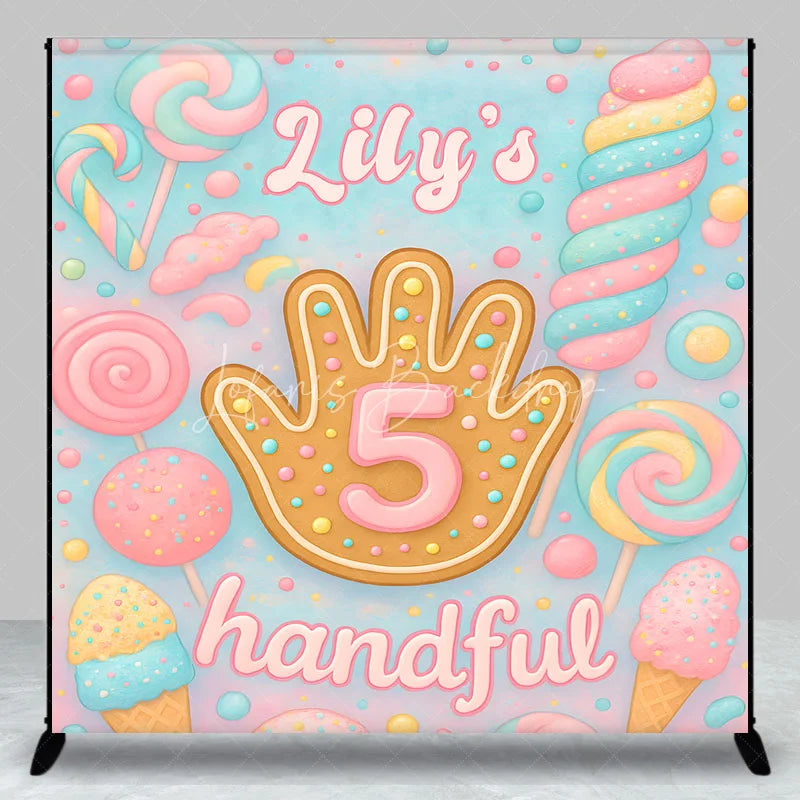 Lofaris Personalized 5 Handful Candy Birthday Backdrop Custom Name Pastel Lollipop Party Banner