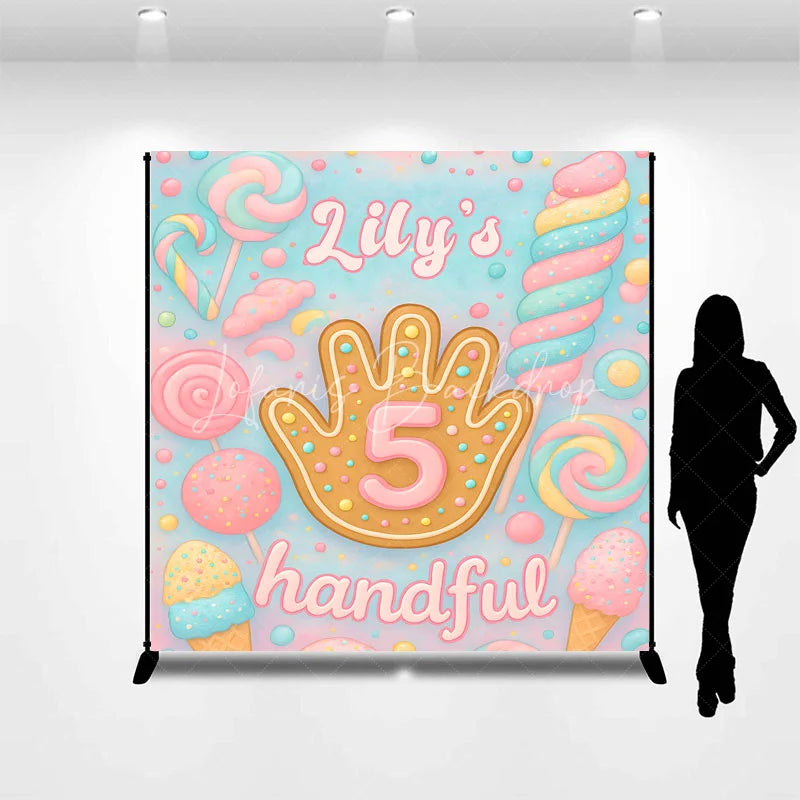Lofaris Personalized 5 Handful Candy Birthday Backdrop Custom Name Pastel Lollipop Party Banner