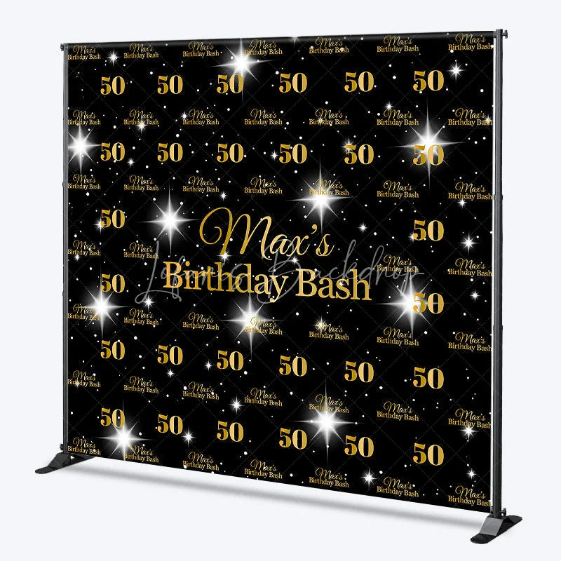 Lofaris Personalized 50th Birthday Bash Backdrop Gold Glitter Number 50 on Black Background Custom Name Milestone Decor