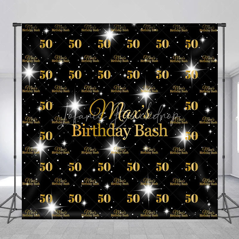 Lofaris Personalized 50th Birthday Bash Backdrop Gold Glitter Number 50 on Black Background Custom Name Milestone Decor