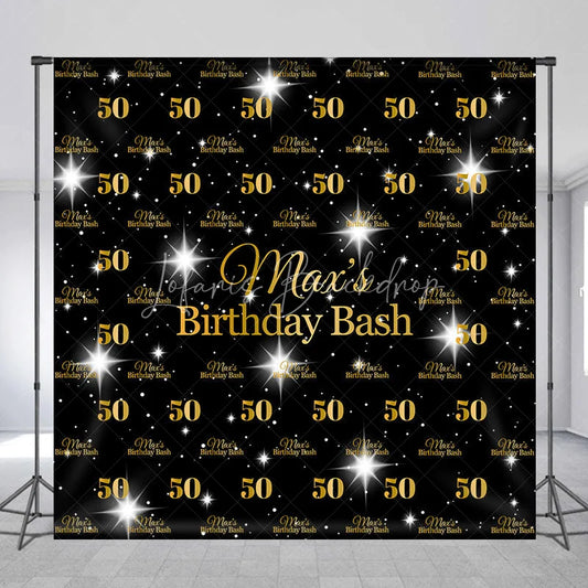 Lofaris Personalized 50th Birthday Bash Backdrop Gold Glitter Number 50 on Black Background Custom Name Milestone Decor