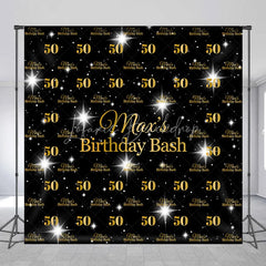 Lofaris Personalized 50th Birthday Bash Backdrop Gold Glitter Number 50 on Black Background Custom Name Milestone Decor