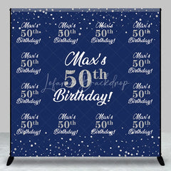 Lofaris Personalized 50th Birthday Step and Repeat Backdrop Custom Name Navy Blue Silver Party Banner