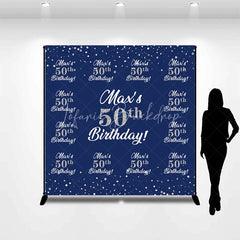 Lofaris Personalized 50th Birthday Step and Repeat Backdrop Custom Name Navy Blue Silver Party Banner