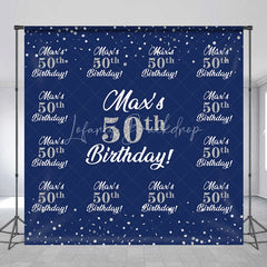 Lofaris Personalized 50th Birthday Step and Repeat Backdrop Custom Name Navy Blue Silver Party Banner