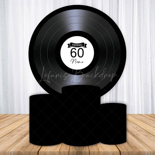 Lofaris Personalized 60th Birthday Vinyl Record Round Backdrop Kit Custom Name for Music Lover Retro Party Decor