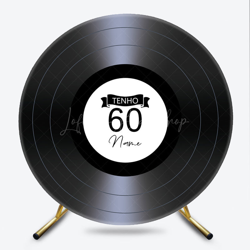 Lofaris Personalized 60th Birthday Vinyl Record Round Backdrop Kit Custom Name for Music Lover Retro Party Decor