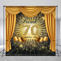 Lofaris Personalized 70th Birthday Party Backdrop Hollywood Gold Curtains and Spotlight Custom Name VIP Event Decor
