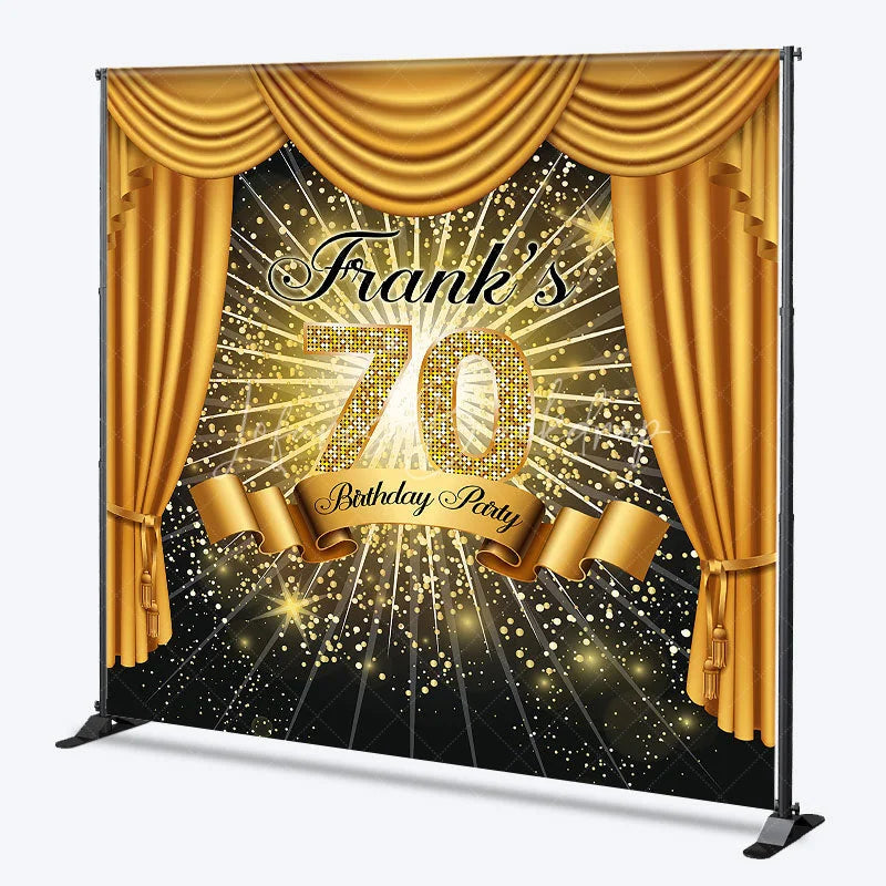 Lofaris Personalized 70th Birthday Party Backdrop Hollywood Gold Curtains and Spotlight Custom Name VIP Event Decor