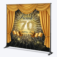Lofaris Personalized 70th Birthday Party Backdrop Hollywood Gold Curtains and Spotlight Custom Name VIP Event Decor