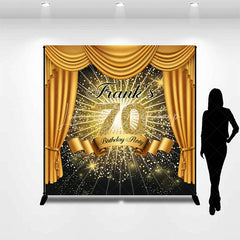 Lofaris Personalized 70th Birthday Party Backdrop Hollywood Gold Curtains and Spotlight Custom Name VIP Event Decor