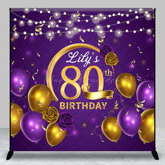 Lofaris Personalized 80th Birthday Backdrop for Her Purple and Gold Balloons Custom Name Elegant Party Photo Booth