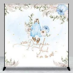 Lofaris Personalized A Little Pumpkin Baby Shower Backdrop Boho Pampas Grass and Blue Overalls Theme Custom Name Decor for Boy
