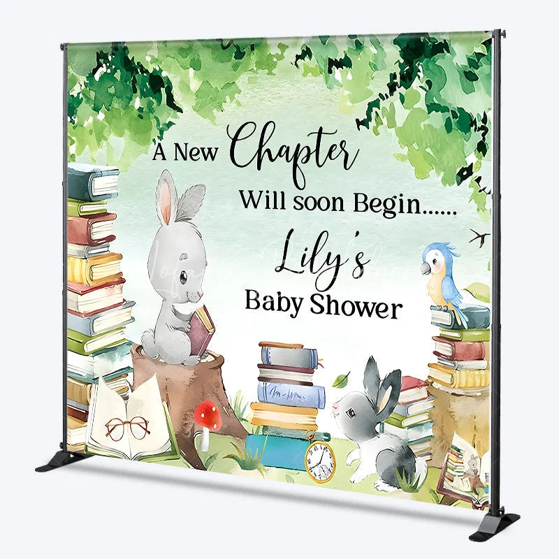 Lofaris Personalized A New Chapter Baby Shower Backdrop Storybook Theme Bunny and Books Party Decor