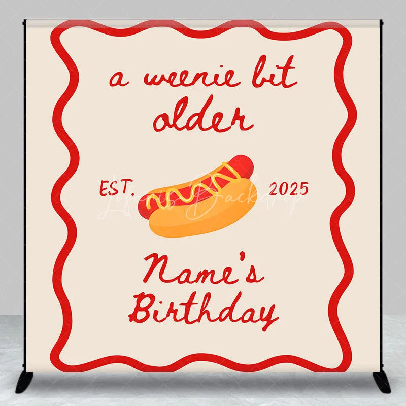 Lofaris Personalized A Weenie Bit Older Birthday Backdrop Custom Name Hot Dog Theme Party Banner