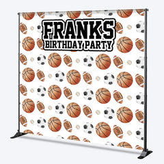 Lofaris Personalized All Star Sports Birthday Backdrop Basketball Soccer and Football Custom Name Party for Boy
