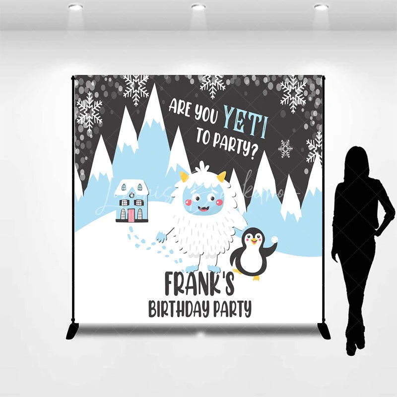 Lofaris Personalized Are You Yeti to Party Custom Birthday Backdrop Winter Wonderland and Penguin Decoration
