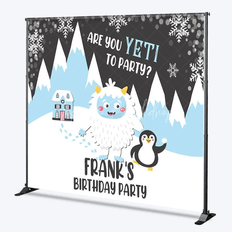 Lofaris Personalized Are You Yeti to Party Custom Birthday Backdrop Winter Wonderland and Penguin Decoration