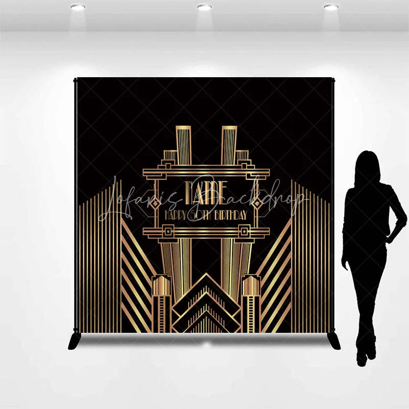 Lofaris Personalized Art Deco Gold 50th Birthday Backdrop Custom Name Gatsby Style Party Banner