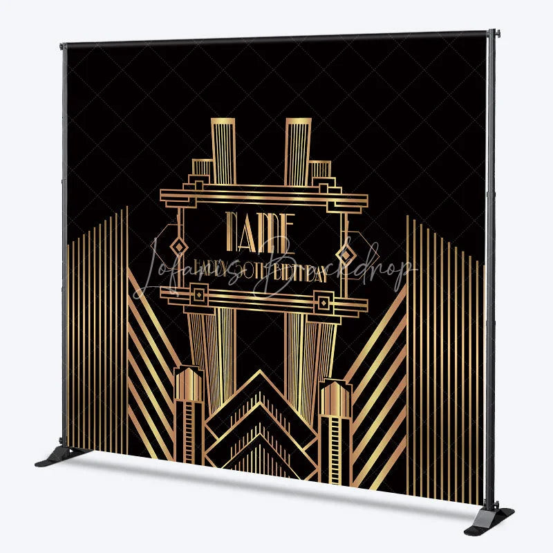 Lofaris Personalized Art Deco Gold 50th Birthday Backdrop Custom Name Gatsby Style Party Banner