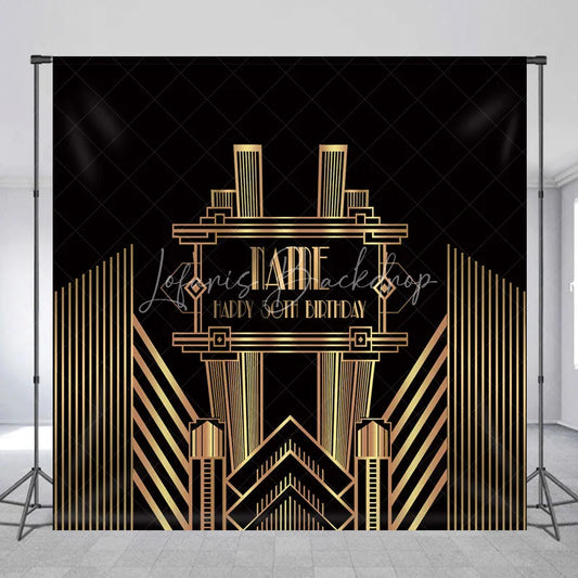 Lofaris Personalized Art Deco Gold 50th Birthday Backdrop Custom Name Gatsby Style Party Banner
