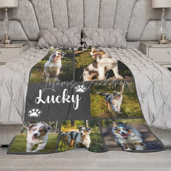 Lofaris Personalized Australian Shepherd Blanket with Custom Name Photo Collage Memorial Gift for Dog Lovers