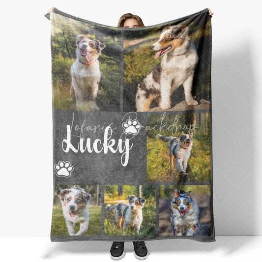 Lofaris Personalized Australian Shepherd Blanket with Custom Name Photo Collage Memorial Gift for Dog Lovers