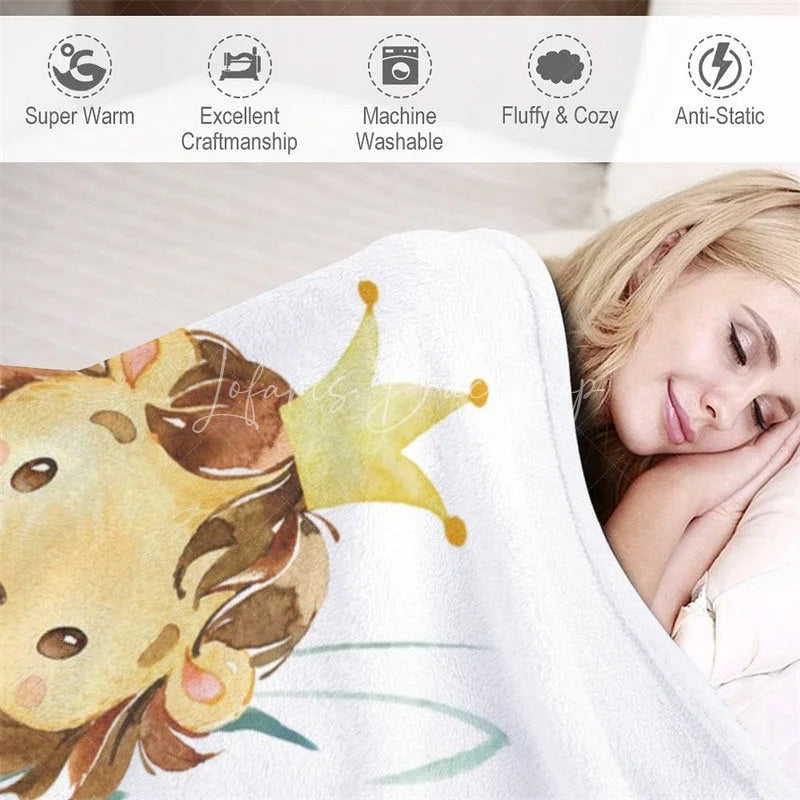 Lofaris Personalized Baby Blanket for Boy Custom Lion King of Jungle Safari Animal Nursery Decor Swaddle