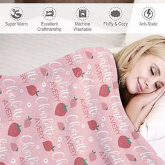 Lofaris Personalized Baby Blanket for Girl Custom Pink Strawberry Fruit Pattern Sweet Summer Nursery Decor