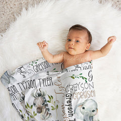Lofaris Personalized Baby Boy Safari Animal Name Blanket