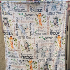Lofaris Personalized Baby Boy Safari Animal Name Blanket