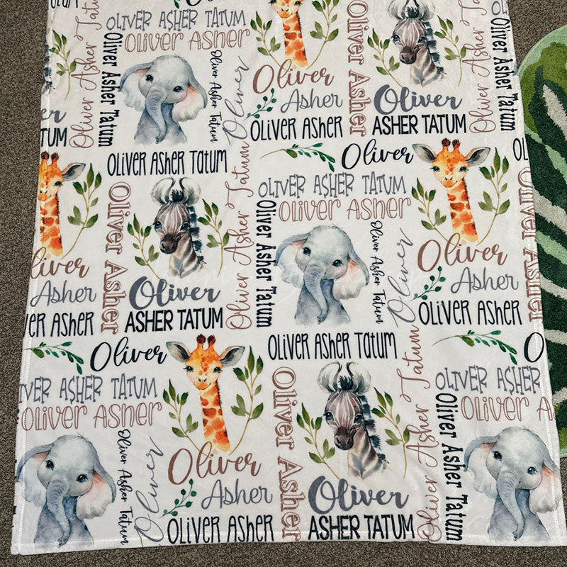 Lofaris Personalized Baby Boy Safari Animal Name Blanket