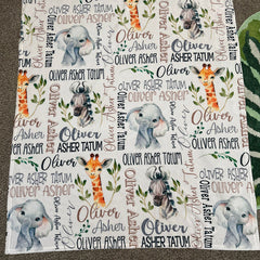 Lofaris Personalized Baby Boy Safari Animal Name Blanket
