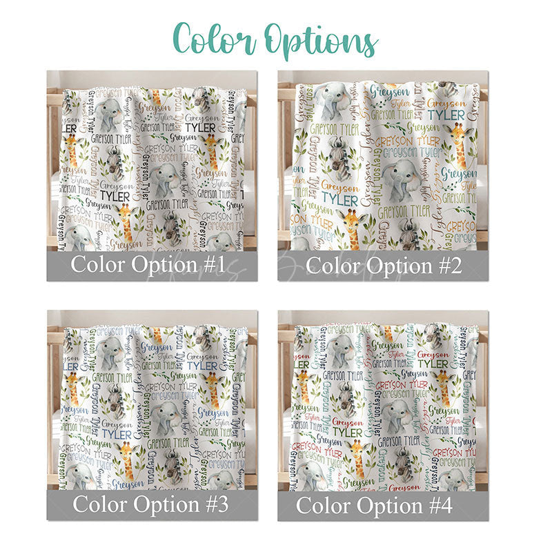 Lofaris Personalized Baby Boy Safari Animal Name Blanket