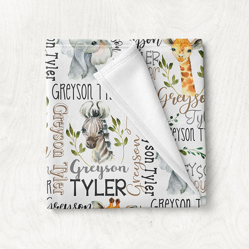 Lofaris Personalized Baby Boy Safari Animal Name Blanket
