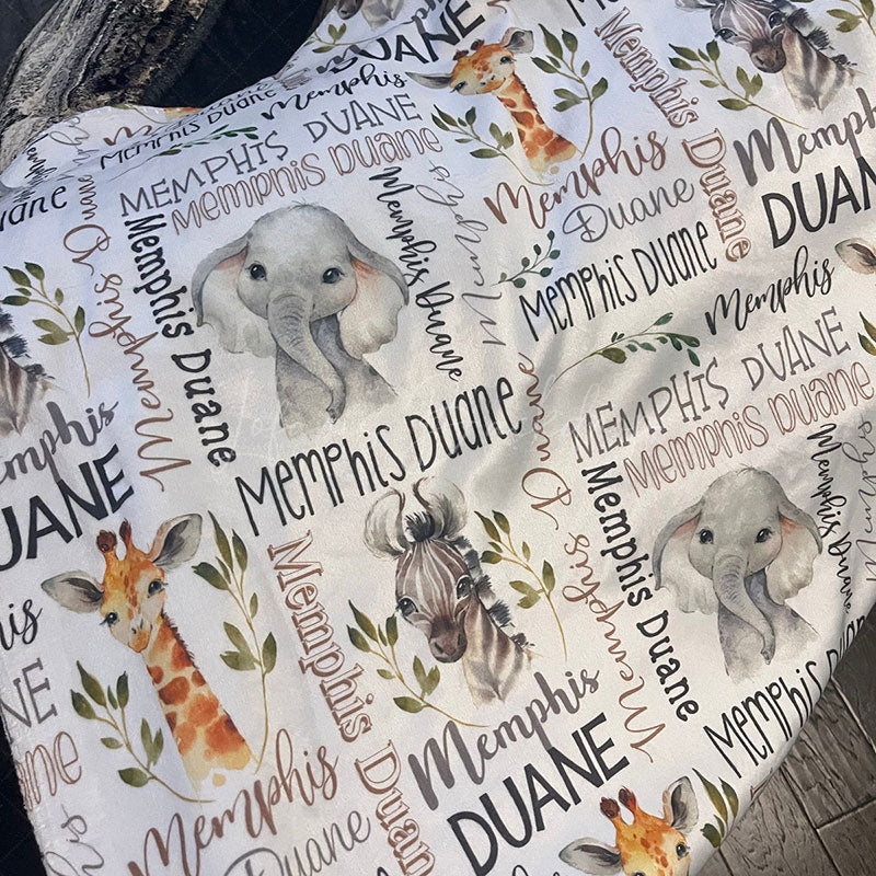 Lofaris Personalized Baby Boy Safari Animal Name Blanket