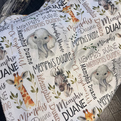 Lofaris Personalized Baby Boy Safari Animal Name Blanket