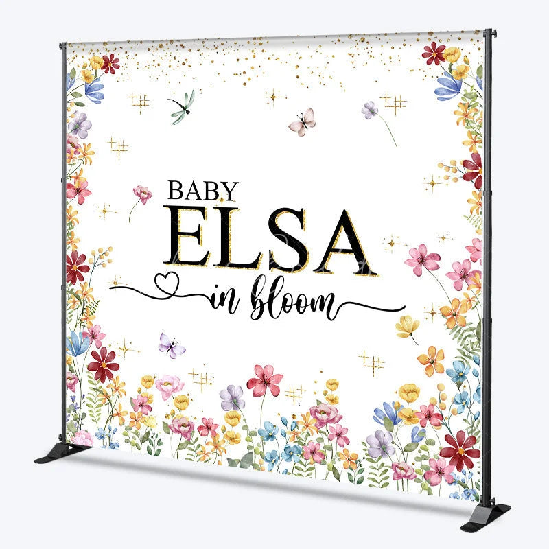 Lofaris Personalized Baby in Bloom Shower Backdrop Wildflower Floral Butterfly Garden Party Decor for Girl