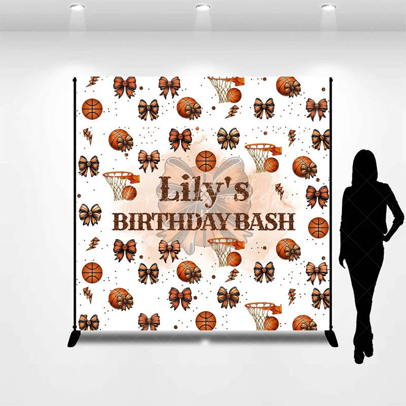 Lofaris Personalized Basketball and Bows Birthday Backdrop A Sweet Little All Star is on the Way Custom Name Sports Party