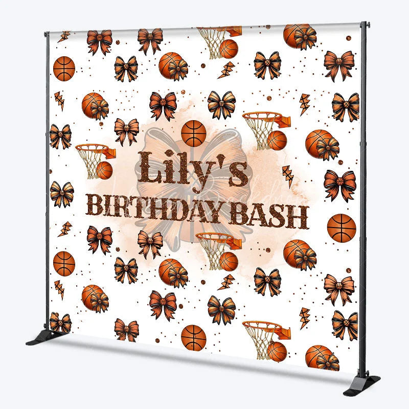 Lofaris Personalized Basketball and Bows Birthday Backdrop A Sweet Little All Star is on the Way Custom Name Sports Party