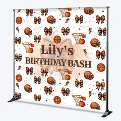 Lofaris Personalized Basketball and Bows Birthday Backdrop A Sweet Little All Star is on the Way Custom Name Sports Party
